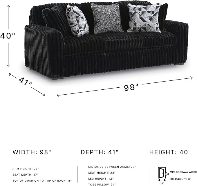 Signature Design by Ashley Midnight-Madness Modern Anti Sage Sofa with Reversible Cushions, Black
