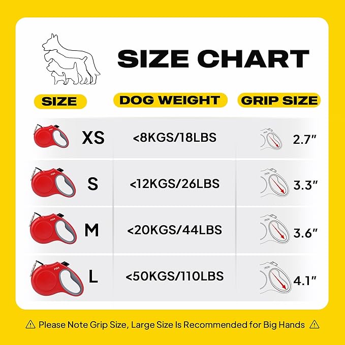 Fida Retractable Dog Leash X-Small Breed, 10ft Durable Pet Walking Leash for Extra Small Dogs/Cats/Small Animals up to 18 lbs, 360° Tangle Free, Red