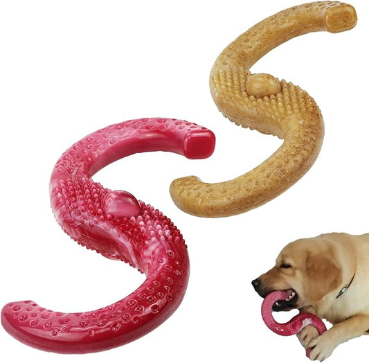 2 Pack Dog Chew Toys for Aggressive Chewers Large Breed, Bacon/Beef Flavor,Indestructible Dog Bones Chew Toys,Teething for Large/Medium/Small Puppies,Interactive Tug-of-war Toy with Nylon
