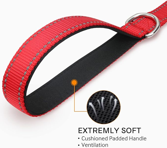 Joytale Dog Leash Heavy Duty for Large Medium Dogs, 6 FT Reflective Nylon Pet Walking Lead with Soft Padded Handle, Durable & Tangle Free for Training, Running & Safety Control, Red