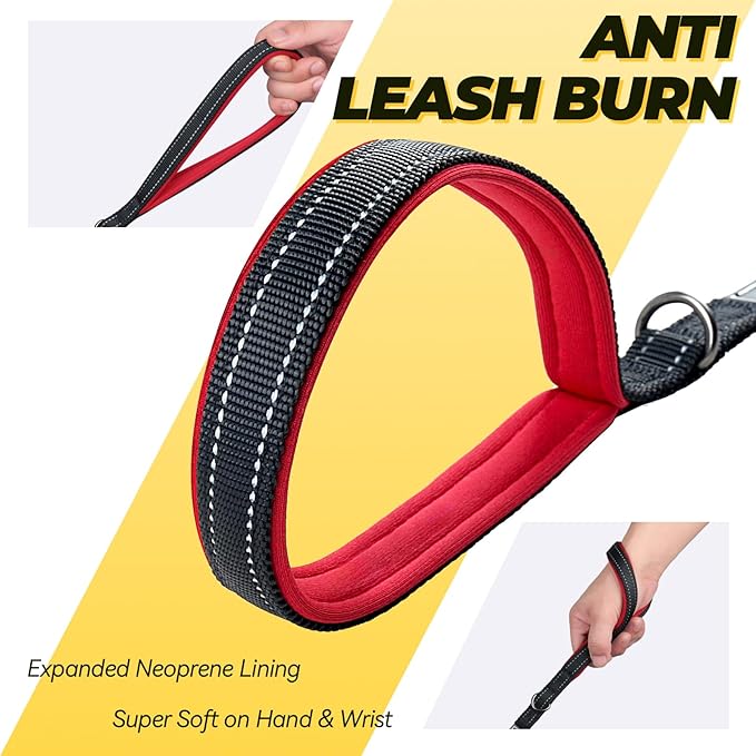 VIVAGLORY Dog Leash Lighthook Double Handle Dog Leash with Traffic Handle & Locking Carabiner for Walking & Training, Traffic Control Lightweight Carabiner for Puppy Pet, 5ft x 1/2in, Black