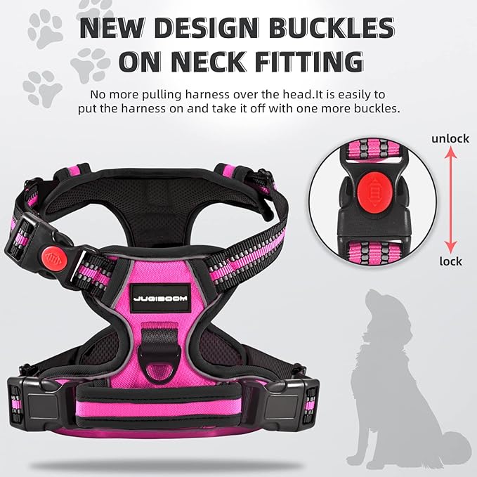 No Pull Dog Harness with A Free Heavy Duty 5ft Dog Leash, Adjustable Soft Padded Dog Vest, Reflective No-Choke Pet Oxford Vest with Easy Control Handle and Dog Leash for Dogs (Pink, Medium)