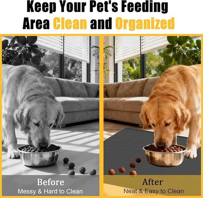 1.5MM Super Thick Dog Food Mat, 40"x30" Silicone Dog and Cat Mats for Food and Water Bowls, Waterproof Pet Feeding Mat for Contain Spills Protects Floors, Multiple Colors & Sizes for Pets, Light Gray