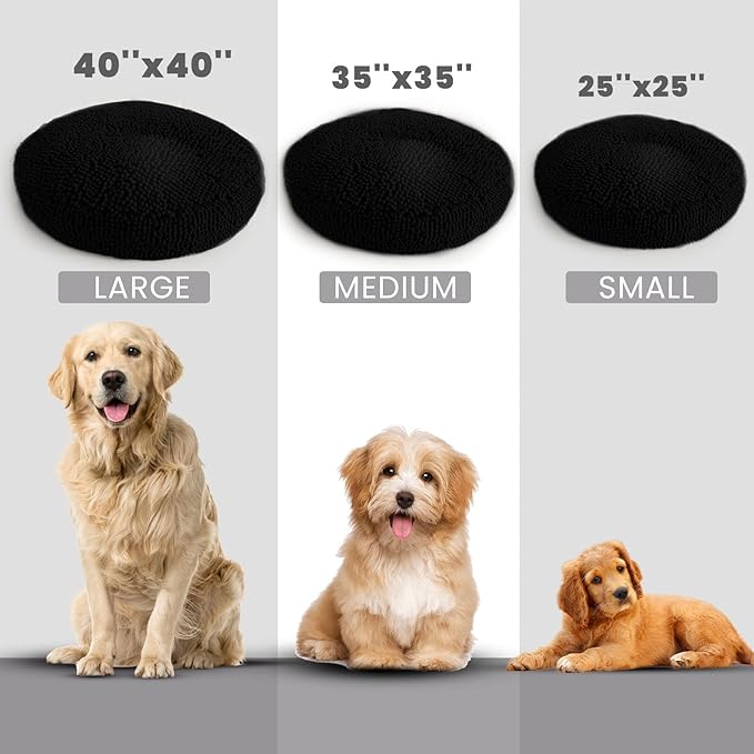 Muddy Mat® Cloud K-9 Bed for Dogs & Cats, Soft & Relaxing Donut Dog Bed, Chenille Material, Removable Cover, Washable & Dryer Safe–Black Large(40'x40')