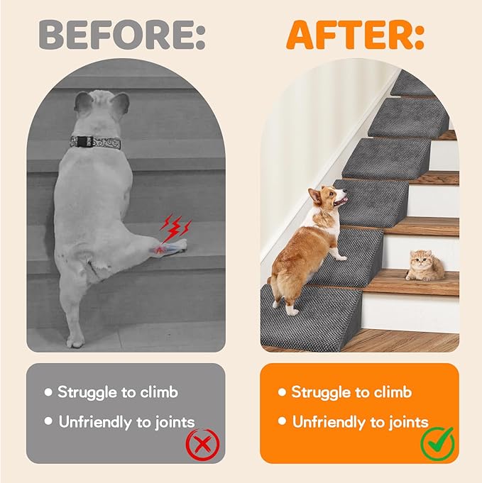 Update 40D Small Dog Steps/Stairs for Staircase, Foam Dog Pet Ramps for Small Dogs, Non-Slip Pet Ramps for Stairs Inside House, Stair Ramp for Injured Dogs Cats with Anti-Slip Strip, 6 Pack