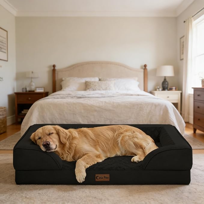 Orthopedic Dog Beds for Extra Large Sized Dogs, Waterproof Memory Foam XL Pet Bed with Sides 42x30Inch, Non-Slip and Egg-Crate Foam Big Dog Couch Bed with Removable Washable Cover, Black
