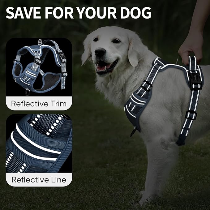 HEELE Dog Harness for Large Dogs No Pull Dog Vest Harness for Large Dog with Soft Padded Handle Reflective for Outdoor Training, Royal Blue, L
