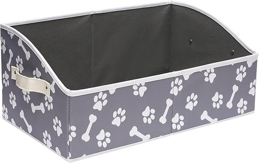 Morezi Linen-cotton blend dog toy basket and dog toy box, dog toy basket storage - Perfect for organizing pet toys, blankets, leashes, chew toys - Bone Paw