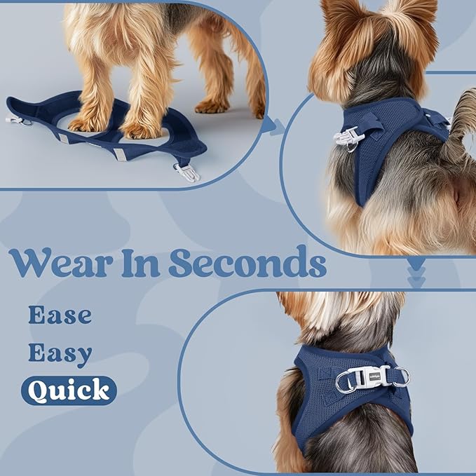 rabbitgoo Small Dog Harness, Step-in Soft Mesh Puppy Vest with Safety Buckle, Breathable Reflective Pet Harness for Small Sized Dogs, Navy Blue M