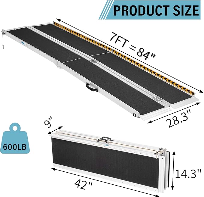 Wheelchair Ramp 8FT, Anti-Slip Aluminum Folding Portable Handicap Threshold Entry Ramp for Home, Doorways Steps, Scooter, Stairs, 600LBs Capacity,96" L x 28.3" W