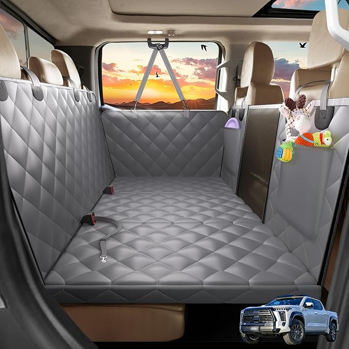 AIREDOULER Truck Dog Seat Cover Back Seat, Hard Bottom Dog Hammock for Car 1.2" Comfort Soft Foam, Waterproof XL Large Pet Extender Bed Supports 560lbs, Durable Platform Protector Full Size Crew Cab