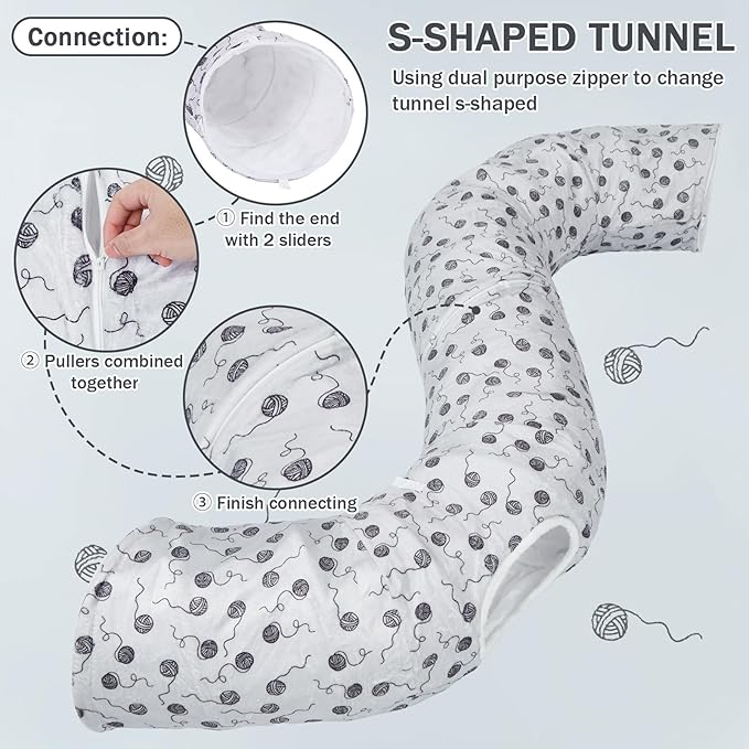 Ownpets Large Cat Tunnel, Soft Plush Cat Donut Tunnel Bed with Washable Cushion, Peekaboo Cat Tube for Indoor Kitten, Puppy, Rabbit, Gray