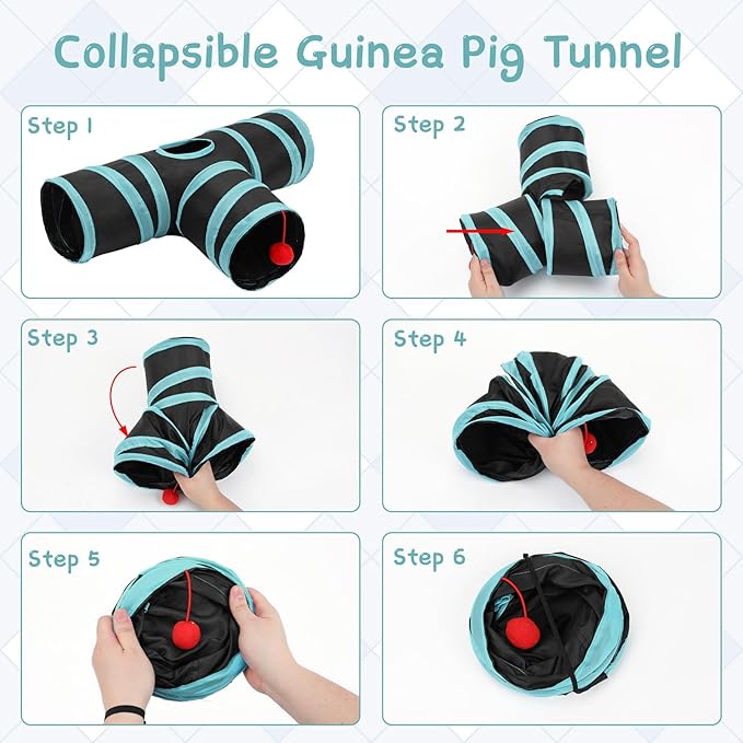 Rypet Guinea Pig Tunnel, 3 Way Collapsible Rabbit Tunnel, Small Pet Tunnels and Tubes with Interactive Ball for Rabbit Ferret Hamster Chinchilla Hedgehog Hiding and Resting