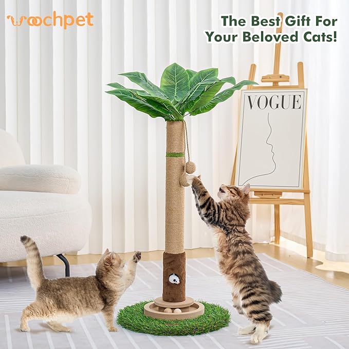 Cat Scratching Post 35'' Tall Cat Scratcher Tree Tower Scratching Posts for Indoor Cats with Cat Toy Mouse Hole and Interactive Wooden Ball for Kittens Adults Cats