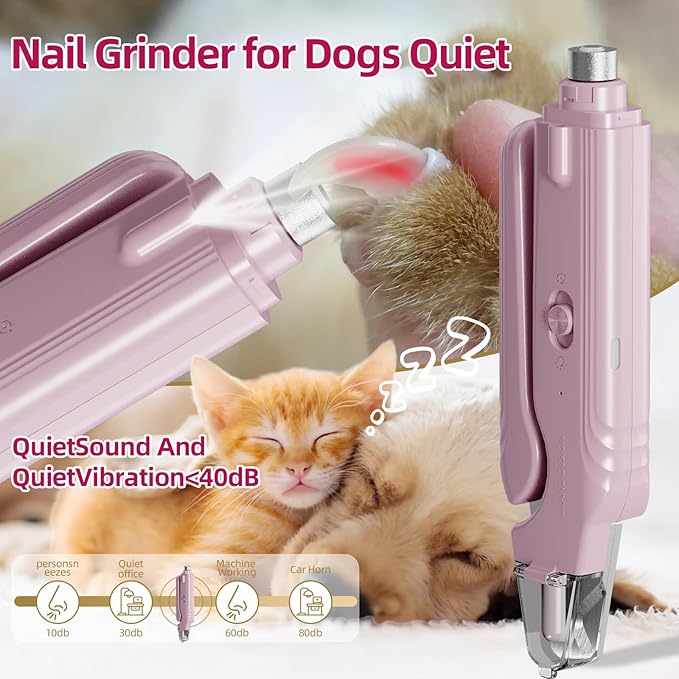 KWV 2 in 1 Cat Nail Clippers & Dog Nail Clippers Trimmers for Medium Small Dogs Cats Claw Trimmer Quick Sensor USB Rechargeable with 2 LED Lights Dogs Nail Trimmer (Pink-Not for Black Nails)