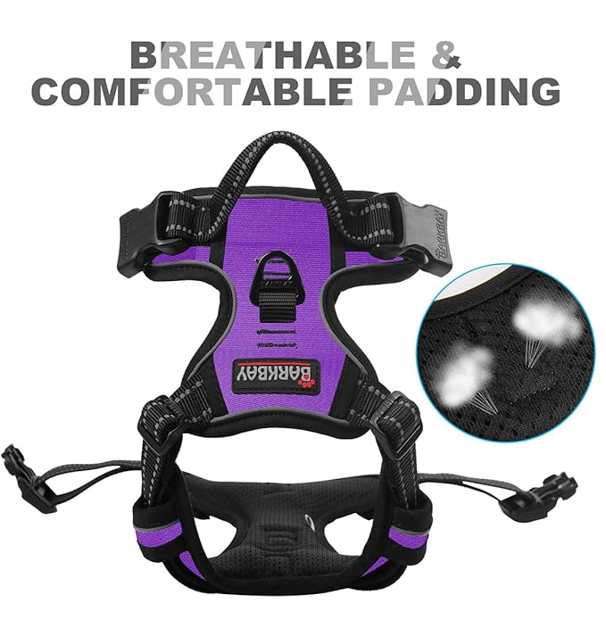 BARKBAY No Pull Dog Harness Front Clip Heavy Duty Reflective Easy Control Handle for Large Dog Walking(Purple,XL)