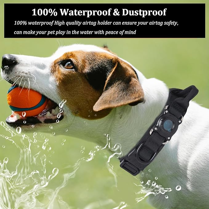 Xqpetlihai Upgraded AirTag Dog Collar Waterproof Tactical Dog Collar with AirTag Holder Heavy Duty Dog Collars for Large Dogs (Black，M