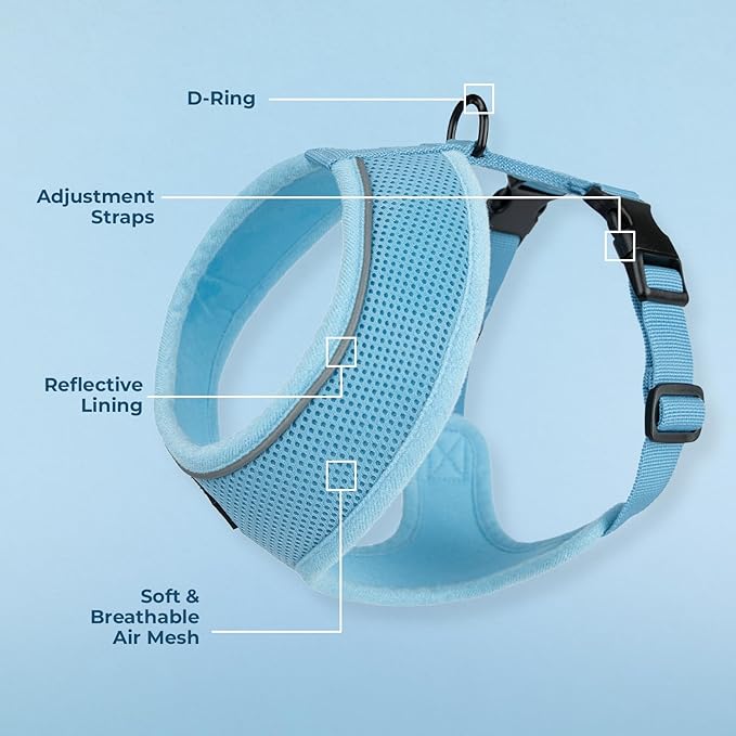 Voyager Aerolite Over The Head Dog Harness, No Pull Breathable Air Mesh Vest, Quick Dry with Reflective Stitching, Adjustable Escape Resistant Harness for Small Medium Large Dogs - Blue, Small