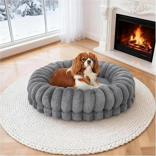 BALANCE Luxury Donut Dog Bed, 24 Inches Round Dog Beds for Small Dogs Washable, Orthopedic Calming Pet Bed for Puppy and Cats with Anti-Slip Bottom (Gray)