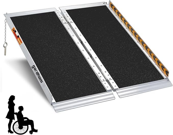 Portable Wheelchair Ramp 3FT, gardhom Non Skid Aluminum Folding Wheelchair Ramp Handicap Ramp Wheel Chair Ramps for Home Entrance Threshold Doorways Stairs Curbs Scooter