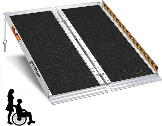 Portable Wheelchair Ramp 3FT, gardhom Non Skid Aluminum Folding Wheelchair Ramp Handicap Ramp Wheel Chair Ramps for Home Entrance Threshold Doorways Stairs Curbs Scooter