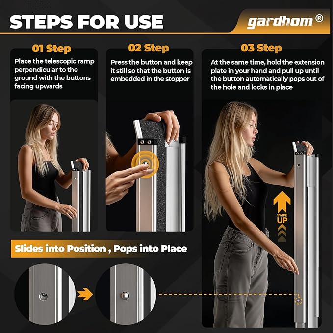 gardhom 1Pair 5FT Adjustable Wheelchair Ramp 60" L x 7.4" W Telescopic Ramps for Wheelchairs 600lbs Portable Wheelchair Ramps for Steps Home Threshold Doorways Steps Stairs with Carrying Bag