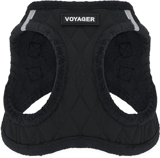 Best Pet Supplies - All Weather Plush, Reflective, No Pull Harness for Small, Medium Dogs, Cats - Secure with Hook & Loop Fastener, Buckle, Double D-Rings - Black Plush, XL