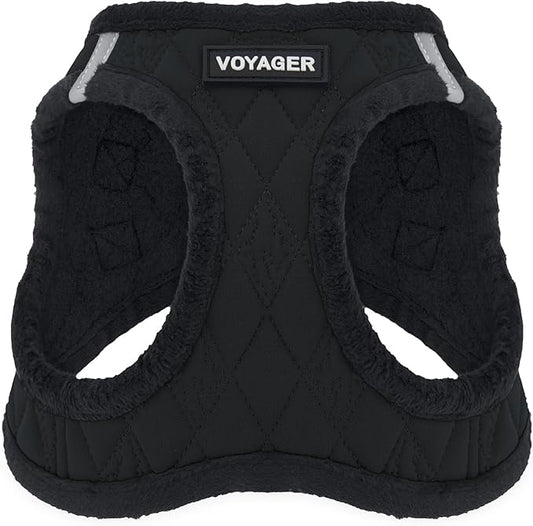 Best Pet Supplies - All Weather Plush, Reflective, No Pull Harness for Small, Medium Dogs, Cats - Secure with Hook & Loop Fastener, Buckle, Double D-Rings - Black Plush, XS