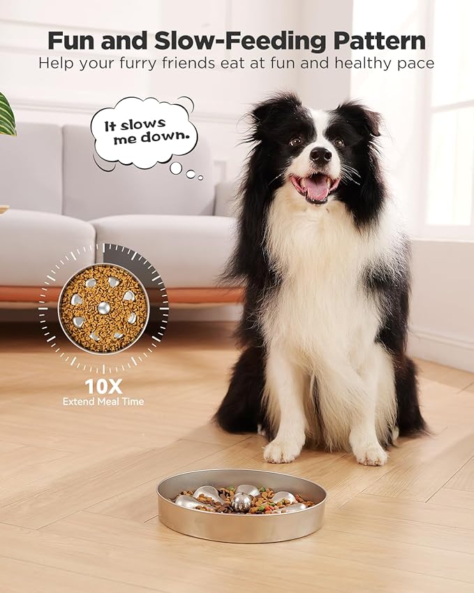 Slow Feeder Dog Bowls – Stainless Steel Non-Slip Metal Bowl for Slow Feeding, 5 Cups Large Capacity, Double-Sided Design for Dry, Wet, or Raw Food, Ideal for Small, Medium, Large Dogs