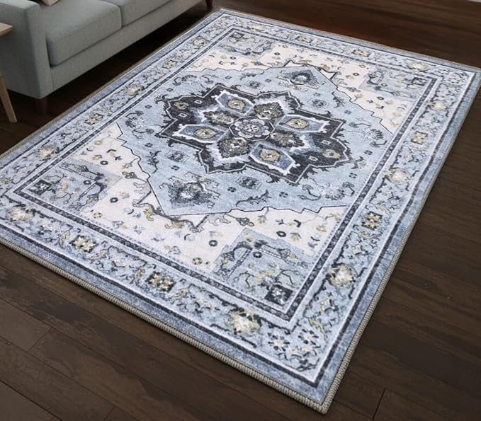 Muddy Mat짰 Azure 3ft x 5ft Washable Area Rugs for Living Room, Bedroom & Dining Room ??Modern Soft Low Pile Non Slip Carpet ??Pet Friendly Waterproof Foldable Rugs for Home