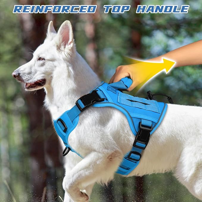 WINGOIN Blue Tactical Dog Harness for Small Dogs, Heavy Duty No Pull Harness with Handle, Adjustable Reflective Military K9 Pet Vest for French Bulldog, Pug, Walking, Training, Hunting (S)