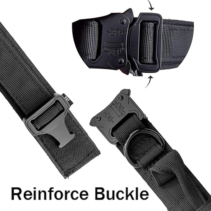 Xqpetlihai Tactical Dog Collar and Leash Set Adjustable Military Nylon Dog Collar with Control Handle and Heavy Duty Metal Buckle for Large Dogs（Black XL