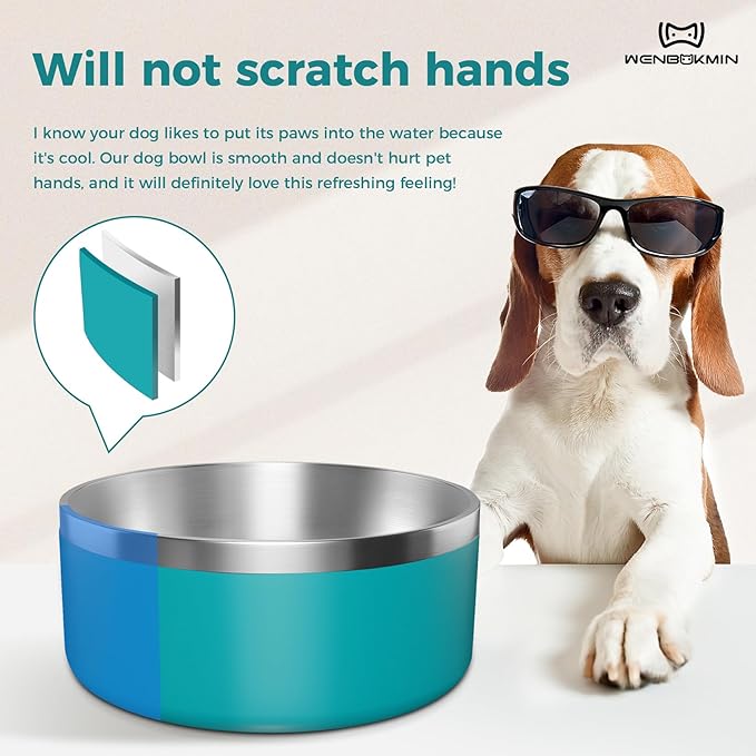Dog Bowl, Stainless Steel Dog Food and Water Bowl with Non Slip Quiet Bottom, Easy to Clean, Dishwasher Safe, 40oz, Lake Blue