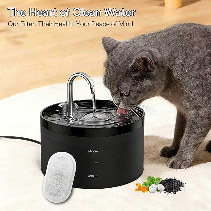 Cat Water Fountain Filter, 32-Pack Filters Replacement for 67oz/2L & 108oz/3.2L Stainless Steel Cat Water Fountain, 4-Layer Filtration Pet Filter (16 Filters & 16 Sponges)