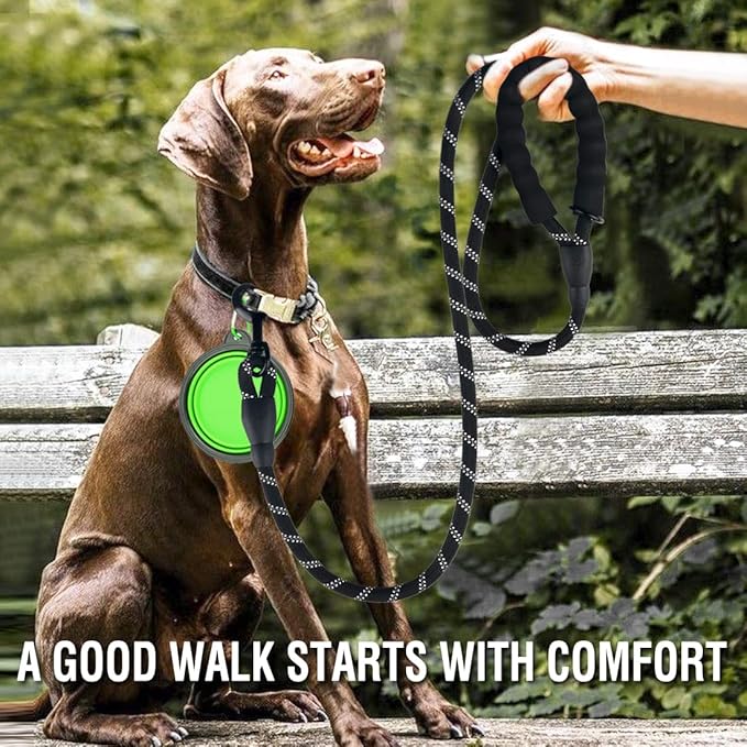 COOYOO 2 Pack Dog Leash 5 FT Heavy Duty - Comfortable Padded Handle - Reflective Dog Leash for Medium Large Dogs with Collapsible Pet Bowl