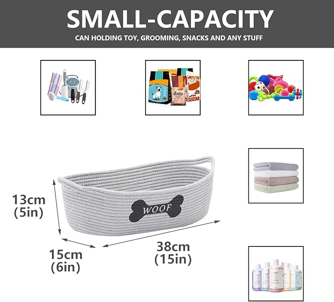 Morezi Dog toy baskets pet toy basket storage in small shallow stuff bin - Perfect for collect puppy toys, cat toy, grooming stuff, diapers, bed, for Bathroom, Playroom, Closet, Home - Grey