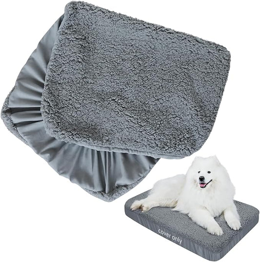 Dog Bed Covers Soft Plush Replacement Washable, Waterproof Pet Mattress Bed Liner Grey 54x44 Inches, for Dog/Cat, Cover Only