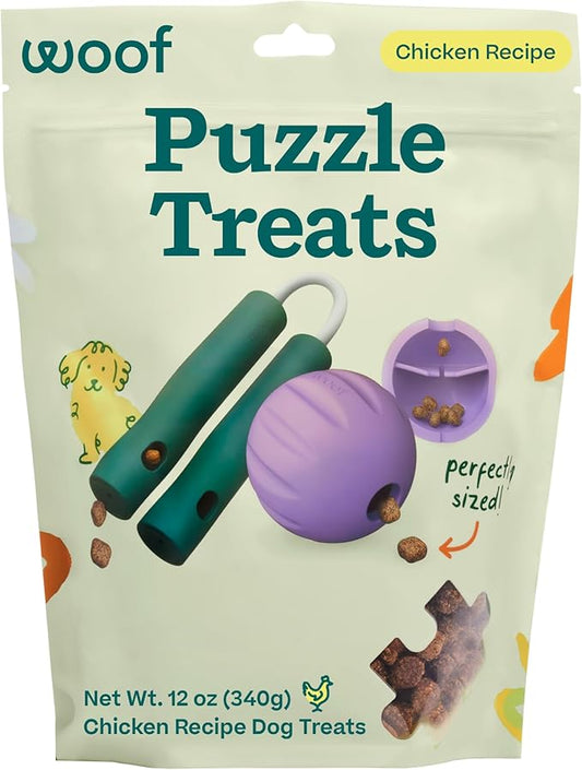 WOOF Air-Dried Puzzle Treats - Refill Treats Sized Puzzle Toys - The Perfect Dog and Puppy Training Treats - Made with Real Chicken - 12 oz