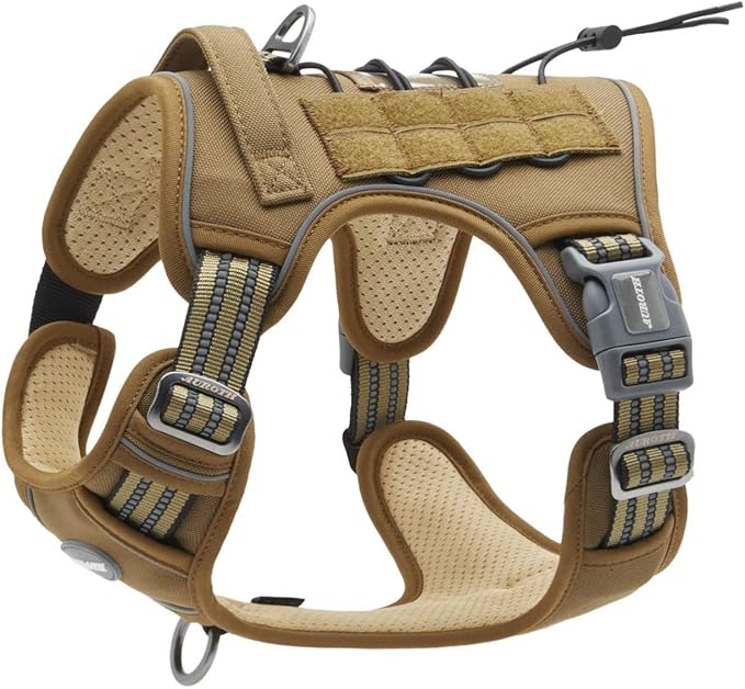 Auroth Tactical Dog Harness for Small Medium Dogs No Pull Adjustable Pet Harness Reflective K9 Working Training Easy Control Pet Vest Military Service Dog Harnesses Army Yellow M