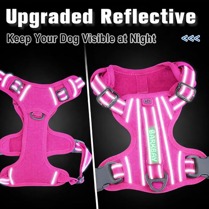 BARKBAY Dog Harness No Pull Oxford with ID Tag Pocket - Heavy Duty, Reflective, Easy Control for Large Dogs(Pink Oxford,S)