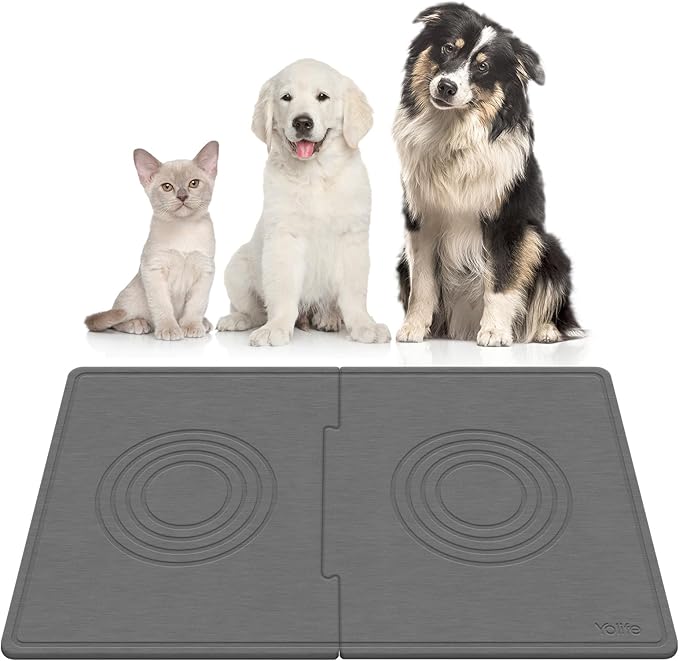 Yolife Extra Large Dog Water Bowl Mat, Fast Water Absorbing Stone Pet Feeding Mat for Messy Drinkers, Stone Drying Mat for Dogs Food and Water Bowls, Dog Cat Food Mats for Floors(31.5” x 19.7”, Grey)