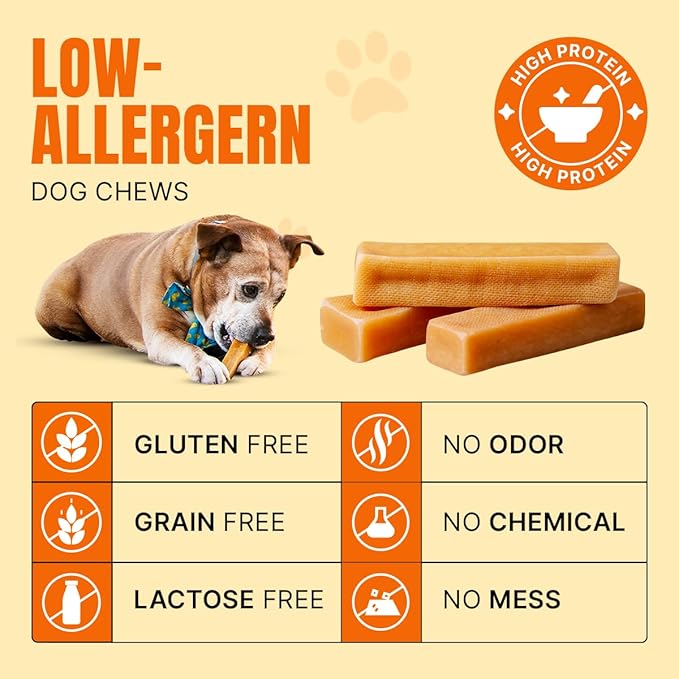 Tibetan Yak Cheese Dog Chew Sticks (4 Medium Chews) - Natural, Handmade, Long-Lasting, Easy to Digest, Ideal for Medium Dogs and Aggressive Chewers, Rawhide, Grain and Gluten Free, Keeps Dogs Busy