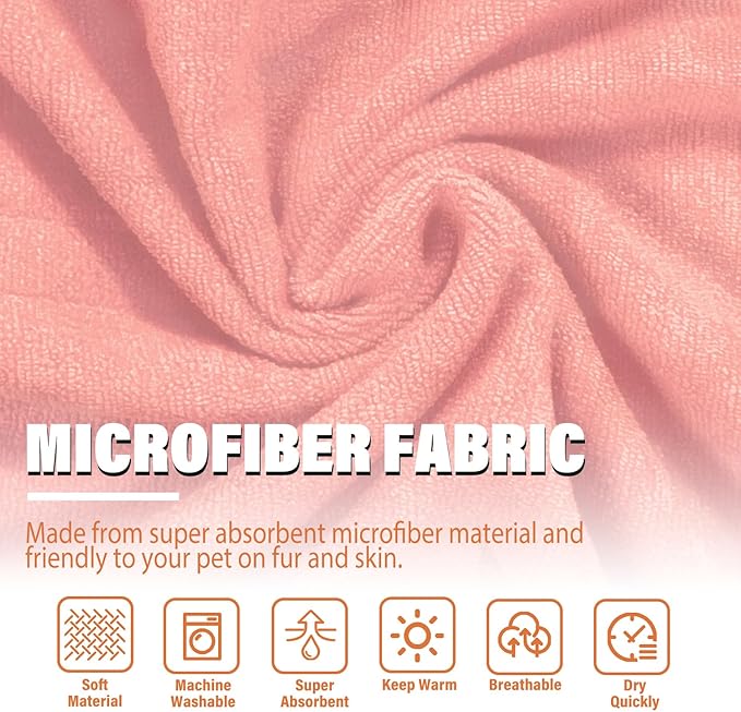 Dog Robe - Fast Drying Towel - Microfiber Super Absorbent Pet Bathrobe, Adjustable Collar & Belly Strap (Pink, Small)