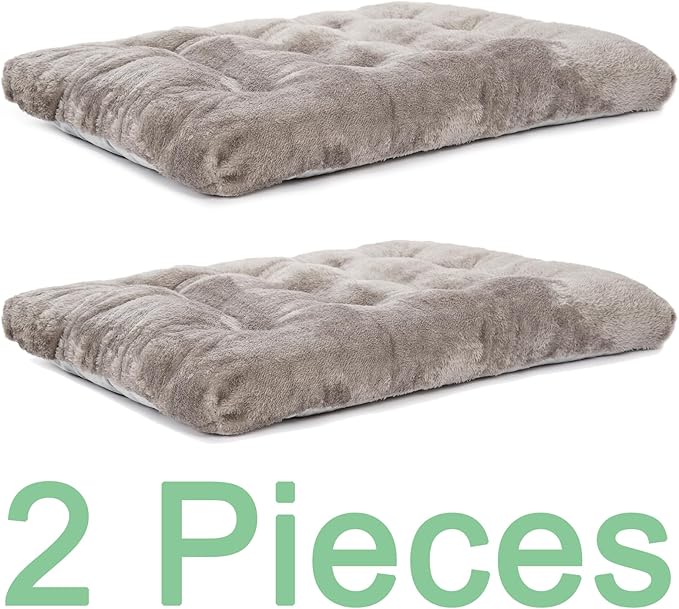 POMIU 2-Pack Washable Dog Bed, Deluxe Plush Crate Beds with Anti-Slip, Machine Washable Kennel Pad Sleeping Mat for Large, Medium and Small Dogs (2 Pack x Grey, 35.0" L x 23.0" W x 3.0" Th)