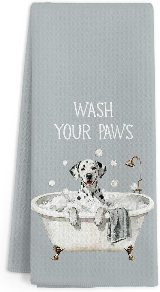 Funny Dalmatian Dog Hand Towels for Bathroom, Dalmatian Dogs Gifts for Men Women Dog Lovers, Dogs Decorative Hand Towels, Wash Your Paws Dish Tea Towel for Kitchen Bathroom Decor, 16x24 Inch