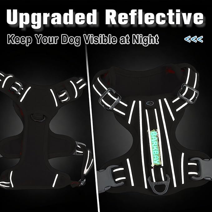 BARKBAY Dog Harness No Pull Oxford with ID Tag Pocket - Heavy Duty, Reflective, Easy Control for Large Dogs(Black Oxford,XL)
