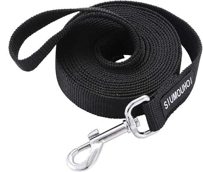 Strong Durable Nylon Dog Training Leash, 1 Inch Wide Traction Rope, 6 ft 10ft 15ft Long, for Small and Medium Dog (Black, 15 Feet)