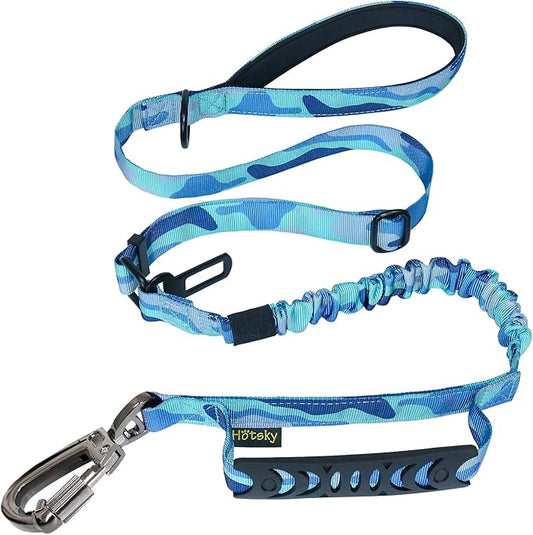 Hotsky Tactical Dog Leash Heavy Duty for Medium Large Dogs That Pull,4-6Ft Strong Bungee Shock Absorbing No Pull Dog Leash with Padded Double Handle and Car Seatbelt,Purple Camo