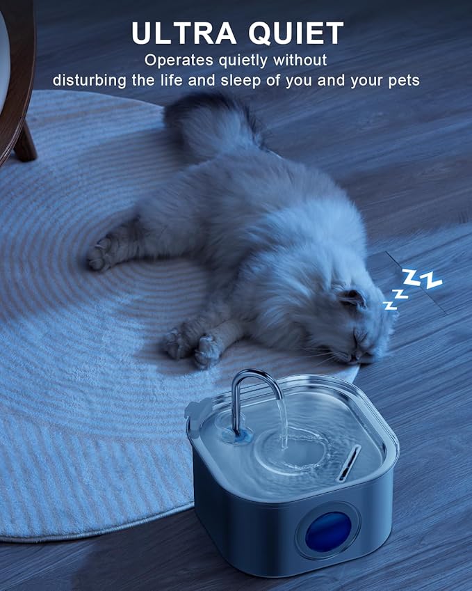 Cat Water Fountain Stainless Steel: 108oz/3.2L Automatic Pet Water Fountain - Dog Water Dispenser with Water Level Window - for Cats Inside with 4 Replacement Filters and 4 Sponges