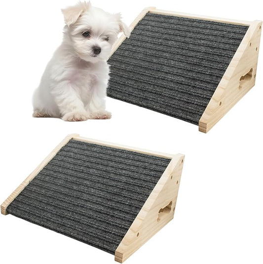 Dog Ramp for Stairs, Wooden Low-Angled Pet Ramps with Anti-Slip Carpet Surface, Step and Stair Assist for Small Medium Dog & Cats, Injured & Aged Pets (2 Pack)